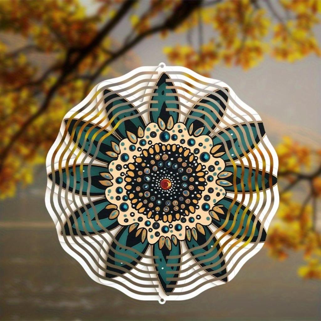 Sunflower Wind Chime for Outdoor Indoor Decor Durable Metal Hanging Garden Patio Porch Jewel Accents Vibrant Blue Green Design