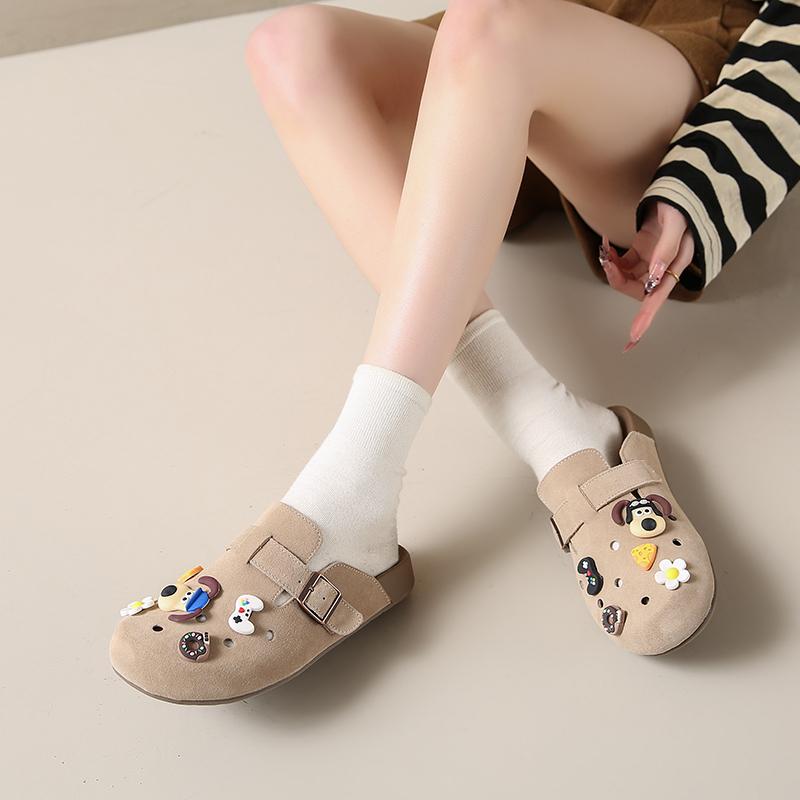 

Мода 2025 Бренд Женская обувь Большой размер Женские тапочки Мода Уличные Пряжка на ремне Новые Закрытый носок Лаконичные Удобные Плоские тапочки 42 хаки