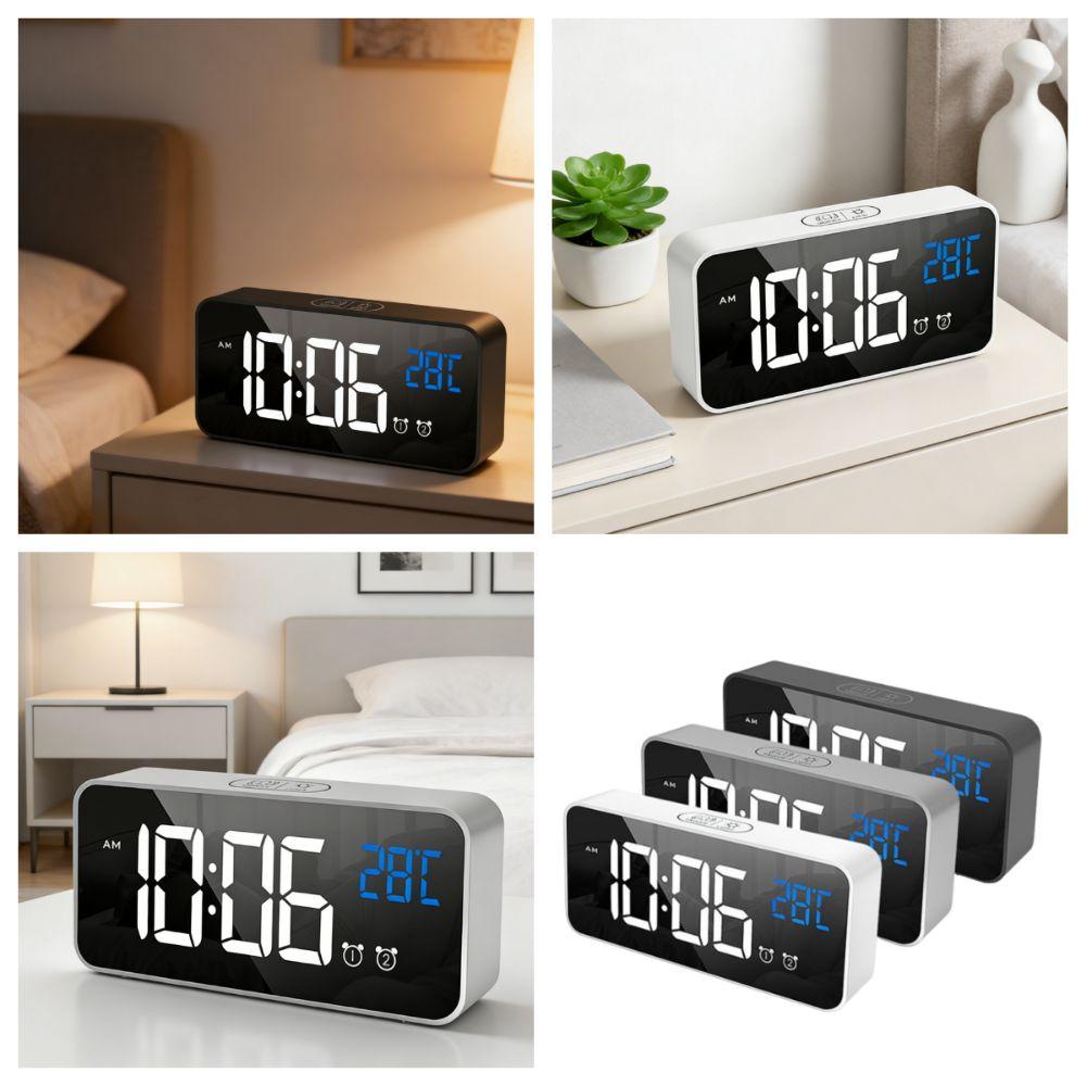 Voice Control LED Digital Clock Mirror Desk Clock Table Clock Music Alarm Clock  Home Office