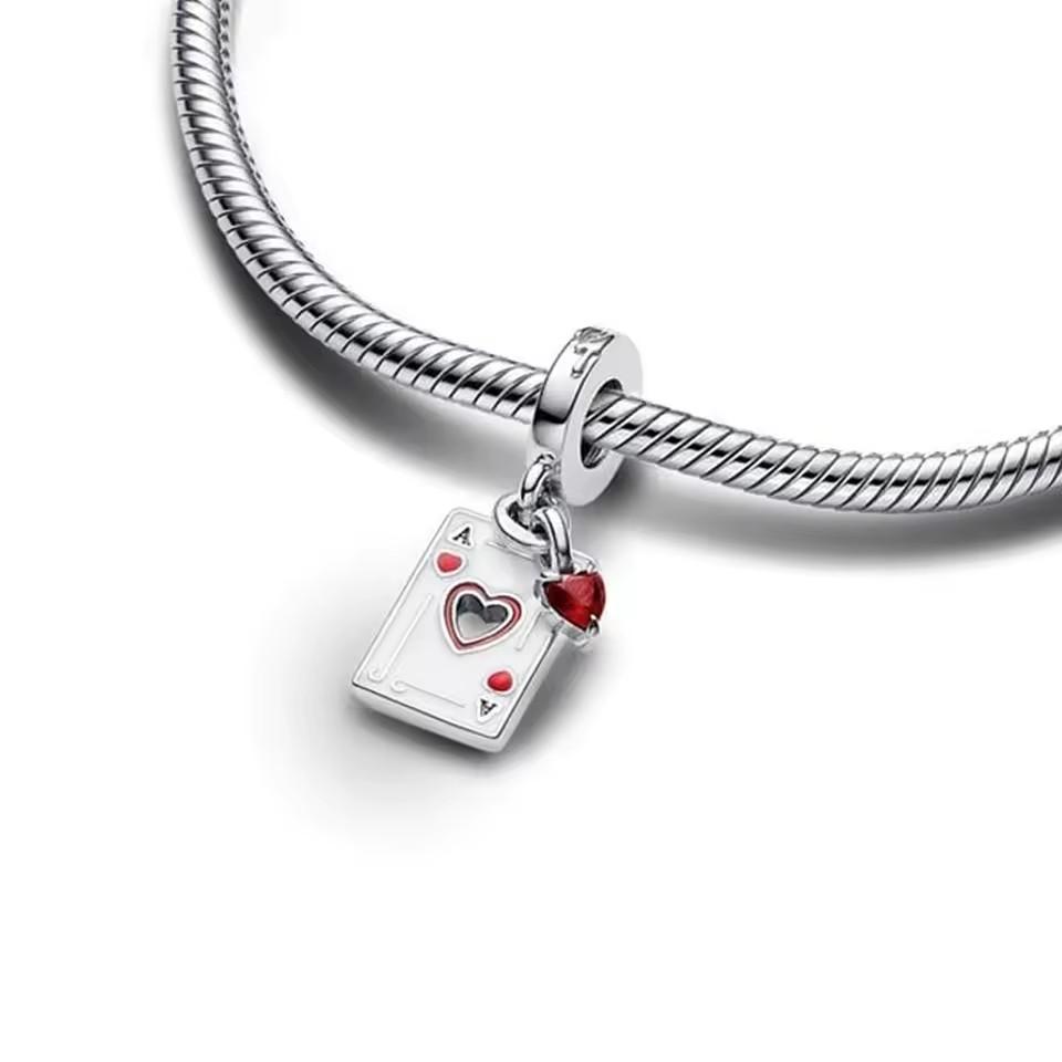 Villains Queen of Hearts Double Dangle Charm 925 Silver Pendant Beads DIY Women Jewelry Gift Fit Original Bracelet