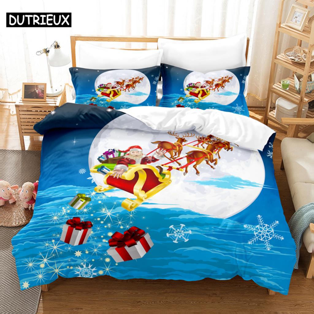 Blue Christmas Quilt Cover Kit Queen Size Size Luxury King Size Full Single Size Size Double Size Bed 3D Pattern Quilt Case Linen Pillowcase Single