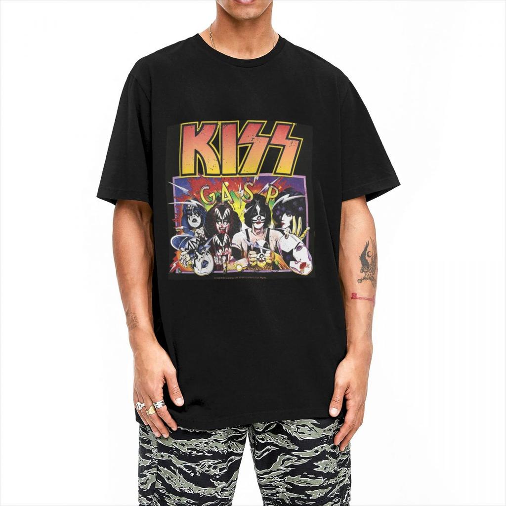 Men's Kiss Band T-Shirts Rock and Roll 100% Cotton Top Tees Summer Y2K Funny Short Sleeve O-Neck Trendy Casual T Shirt