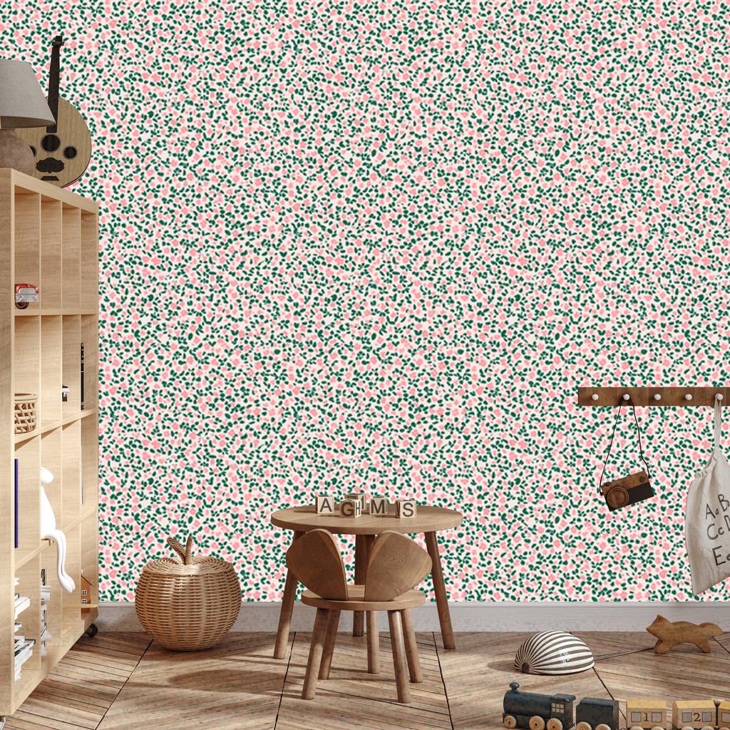 Cottagecore Flowers Wallpaper Light Gray and Coral 50x1000