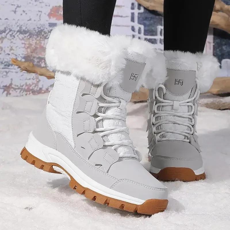 

High-Cut Snow Boots Women s Cotton Shoes Winter Warmness Trendy Ankle-high Boots Comfortable Polyurethane Upper Zapatillas Mujer 35 бежевый