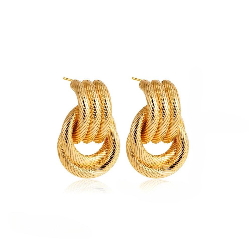 Fashion 18K Vintage Texture Gold Plated Stainless Steel Earrings For Women Geometric Circle Twist Statement Earring Jewelry Bijoux