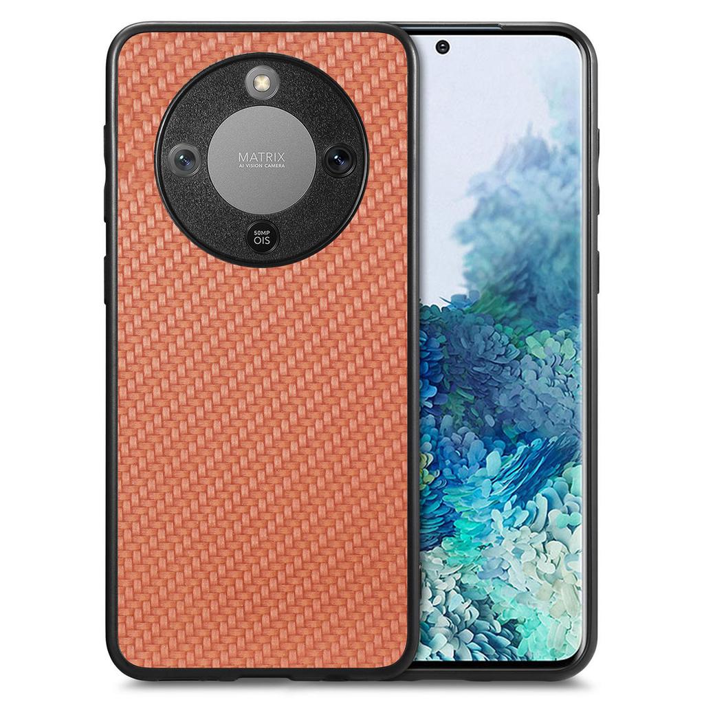 Phone Case For Honor Magic8 Lite 5G / X9d 5G / X70 5G Carbon Fiber Texture PU Leather + PC + TPU Cover