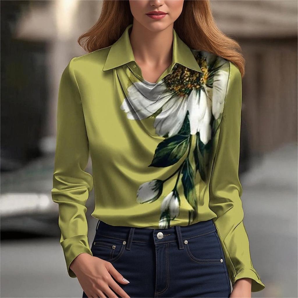 Kadın Modası Baskılı V Yaka Uzun Kollu Mizaç Kazak Gömlek Üst