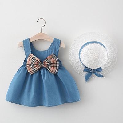 Letní oblečení Baby Girl Plážové šaty Neformální módní Potisk Roztomilý luk Květinové princeznovské šaty Sada novorozeneckého oblečení