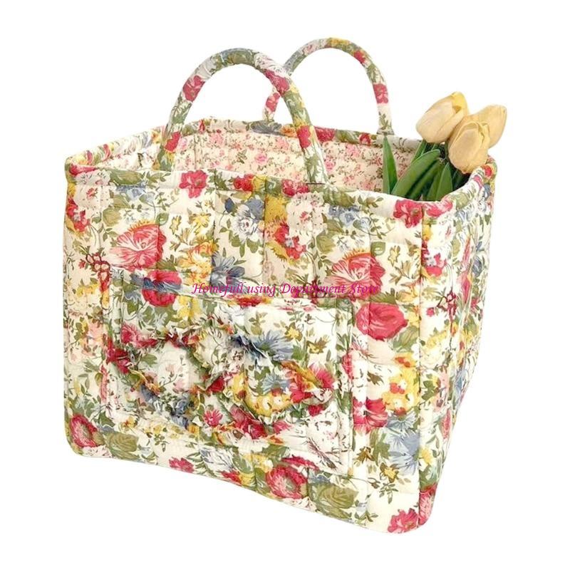 Vintage Floral Foldable Laundry Basket Large Capacity Fabric Storage Bin Handles