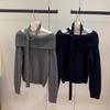 Arctic Velvet Washing Water, One-word Shoulder Off-the-shoulder Solid-color Sweater for Women's Loose Autumn and Winter Wear, Lazy and Unique Knitting