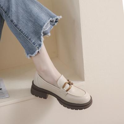 Platform Loafers Women's Spring and Autumn 2025 New One-pedal Retro British Style Small Leather Shoes Thick Heel Soft Sole Single Shoes Women
