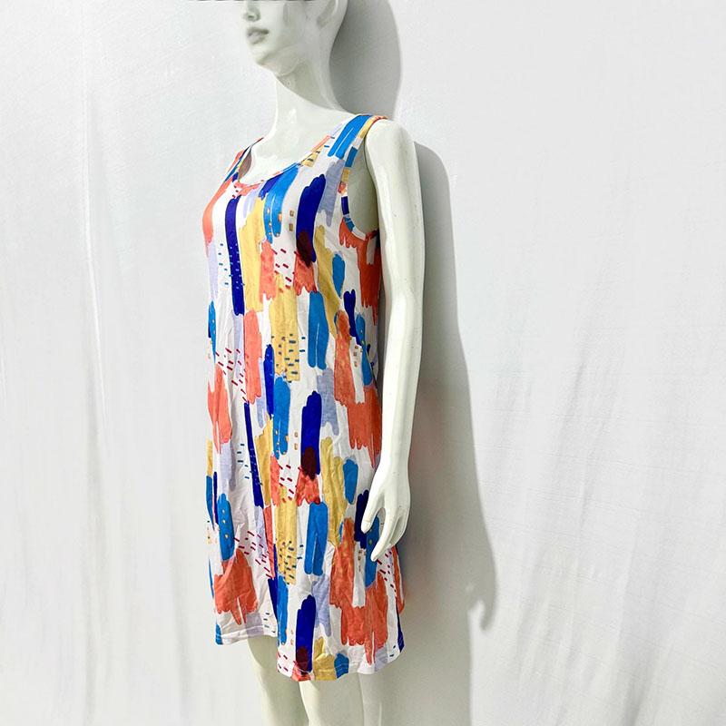 Colorful Abstract Brushstroke Print Sleeveless Dress – A-Line Sundress for Summer, Vacation & Casual Wear