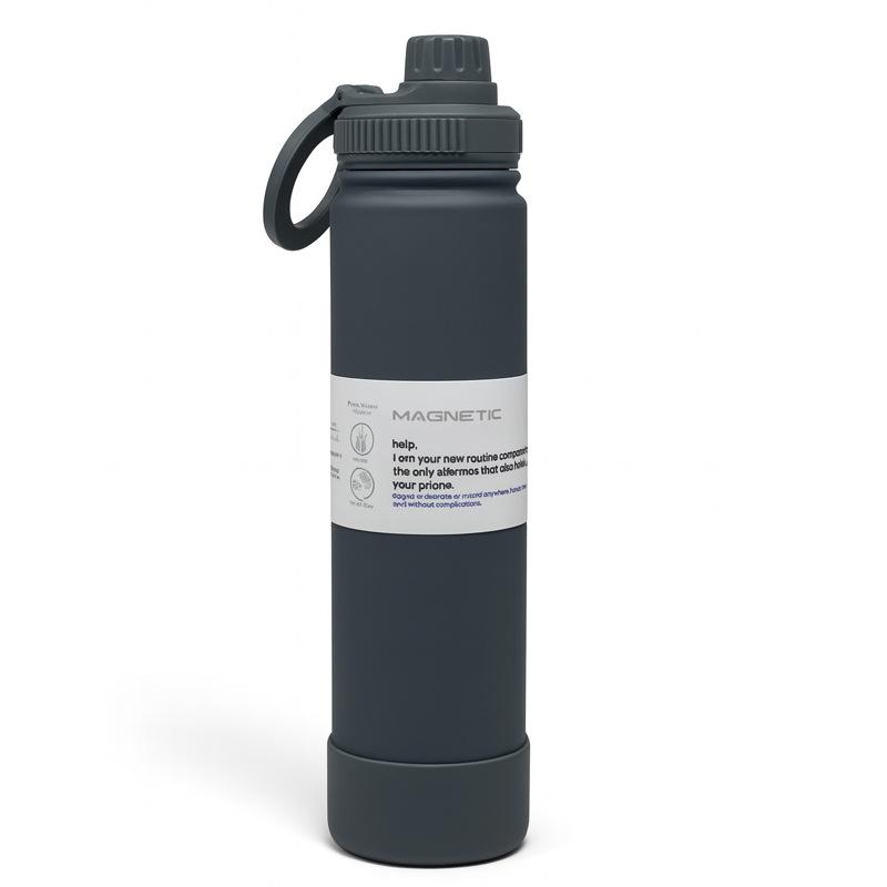 

Magnetic Attraction Space Pot Portable Phone Stand Water Cup Large Capacity 304 Stainless Steel Insulated Cup Sports Kettle 750Ml сірий
