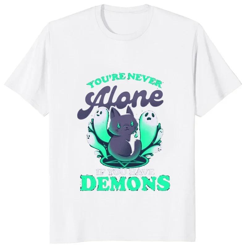

Kawaii Cat Demon Evil Satan Printed Cotton T Shirt Youre Never Alone If You Have Demons Tshirt Hail Baphomet Man Tops Women Tees 4XL