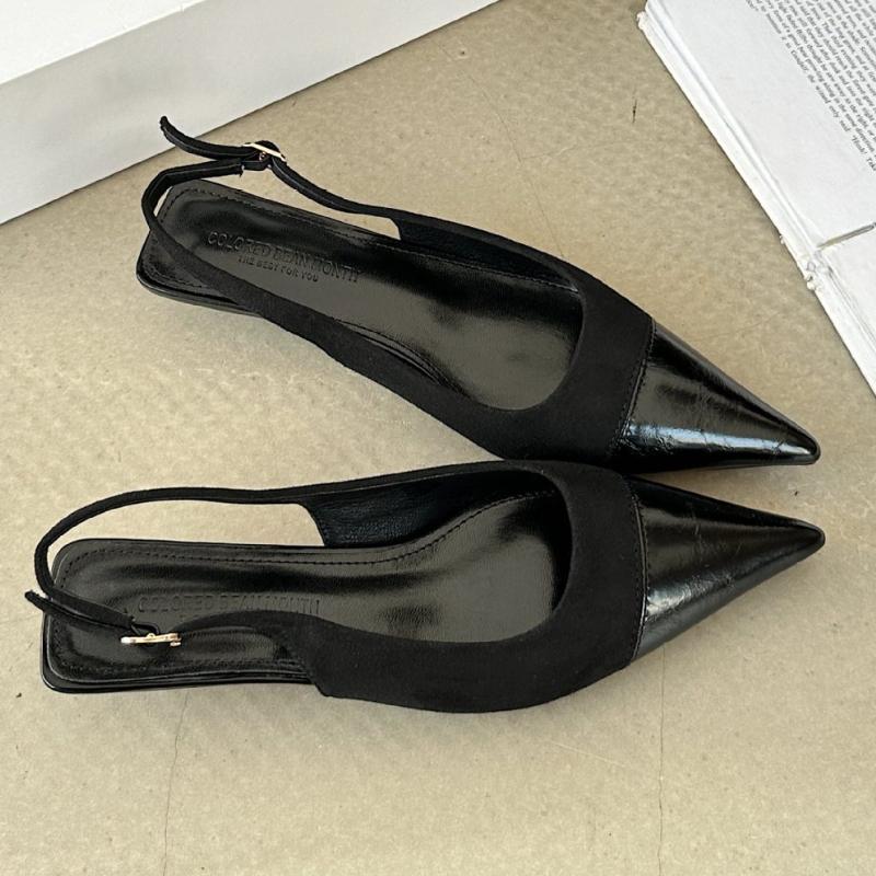 Elegant Splicing Brand Designer Sandals Women Sexy Pointed Toe Low Heel Pumps Fashion Satin Buckle Slingback Heels Zaptos Mujer