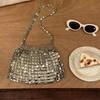 Yogodlns Women Summer Woven Hand Bag Luxury Design Hollow-out Silver Hand Woven Single Shoulder Underarm Bag