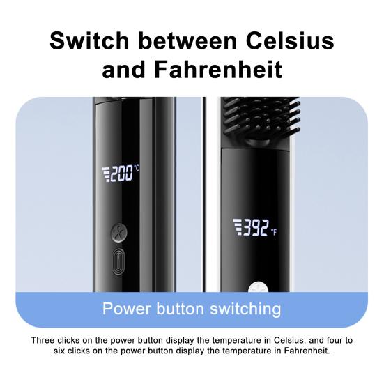 Cordless Hair Straightener Brush LCD Temperature Display Frizz Control Hair Straightening Comb USB Rechargeable Fast Heating Electric Hot Brush