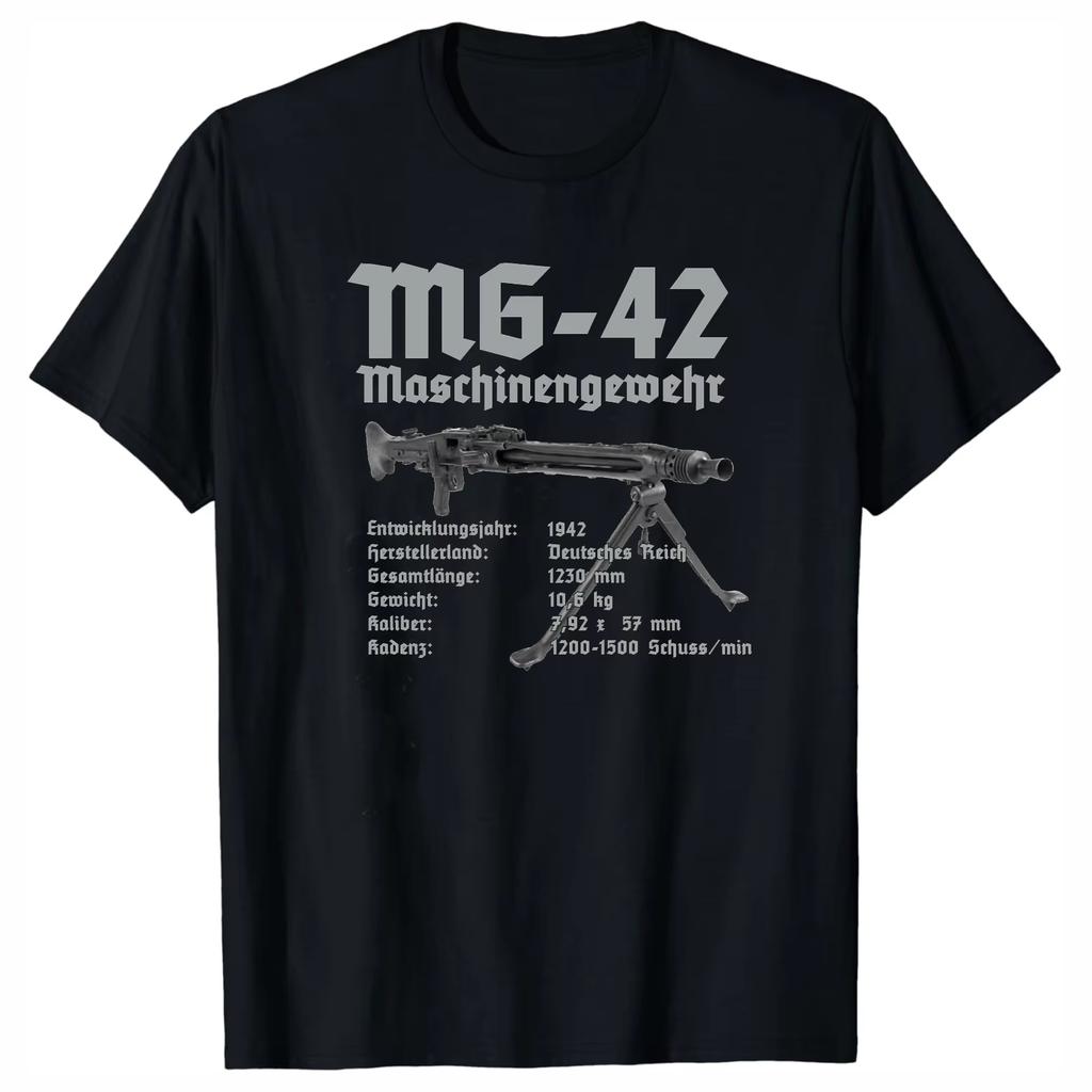 T-shirt Infografiche Mitragliatrice Wehrmacht MG-42 MG42 della Seconda Guerra Mondiale Cotone Girocollo Manica Corta Estiva Casual da Uomo Taglia