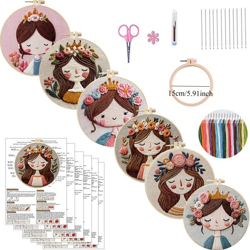 1 Set Cute Flower Girl DIY Embroidery Kit: This Craft Fabric Kit Includes Tools and Stitch Instructions Suitable for Beginners.