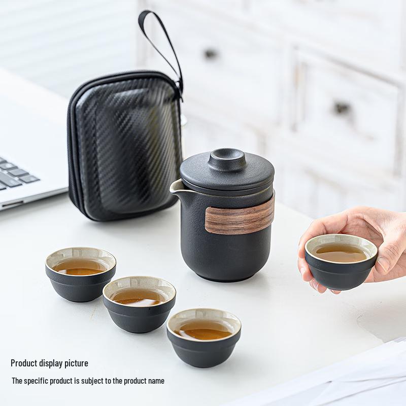 Nordic Black Pottery Portable Tea Set
