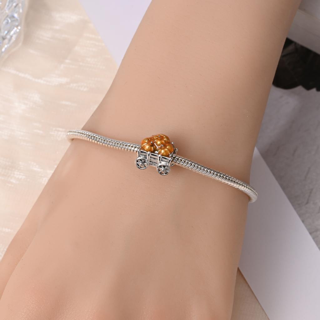 New Charm Copperorange Harvest Charms Pumpkin Heart Beads For Diy Original Bracelet For Women Fine Jewelry Making Gift