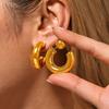 ZAKOL Chunky 316L Stainless Steel CC Hoop Earrings With Detachable Zircon Earplugs Personalized Gold Color Everyday Zircon