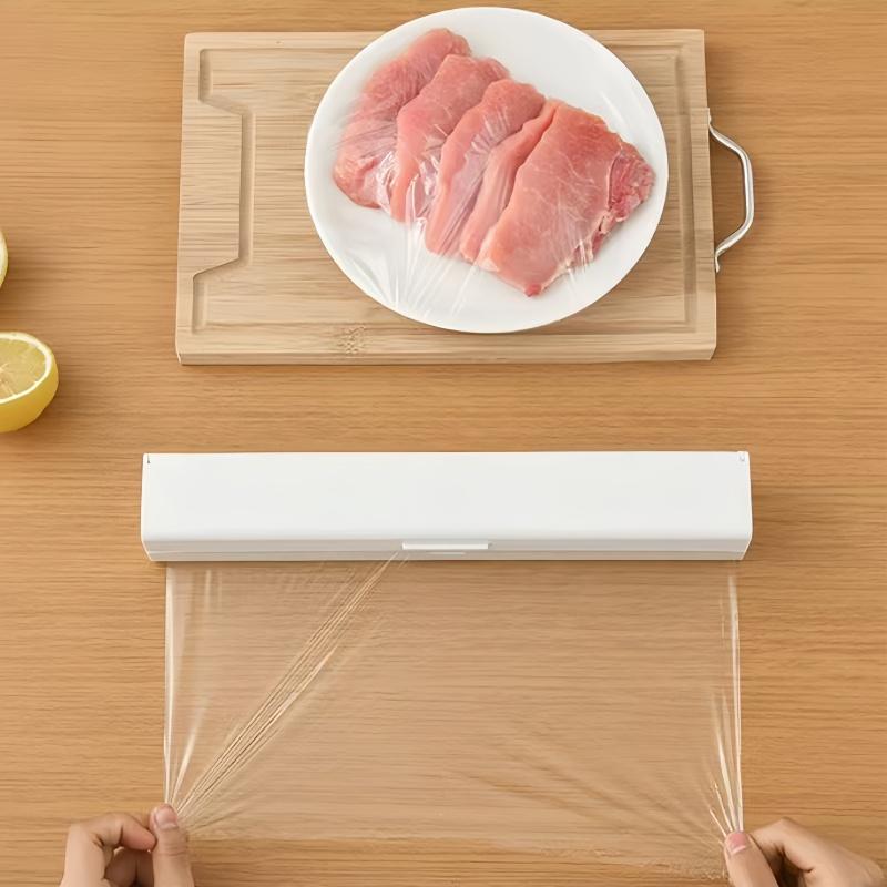 Kjøleskap Plastic Wrap Cutter Rustfritt stål Blad Klingfilm Dispenser Bakepapir Oppbevaringsholder Kjøkkenverktøy