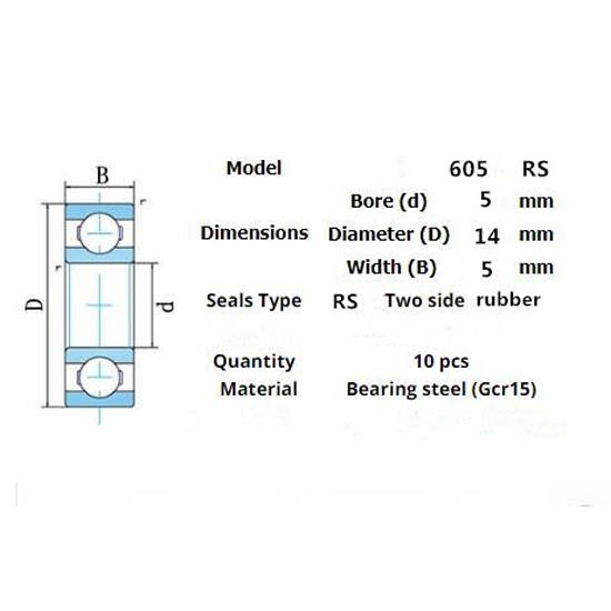 Bearing 10pieces 605rs 5*14*5(mm)