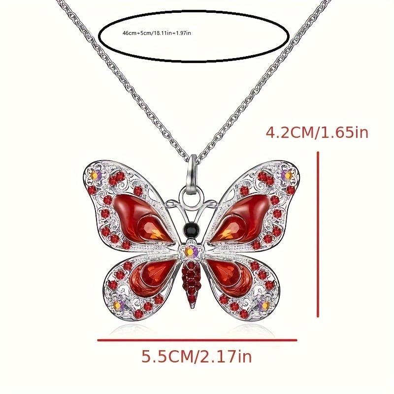 Retro Multicolor Rhinestones Butterfly Pendant Necklace Silver Plated Jewelry