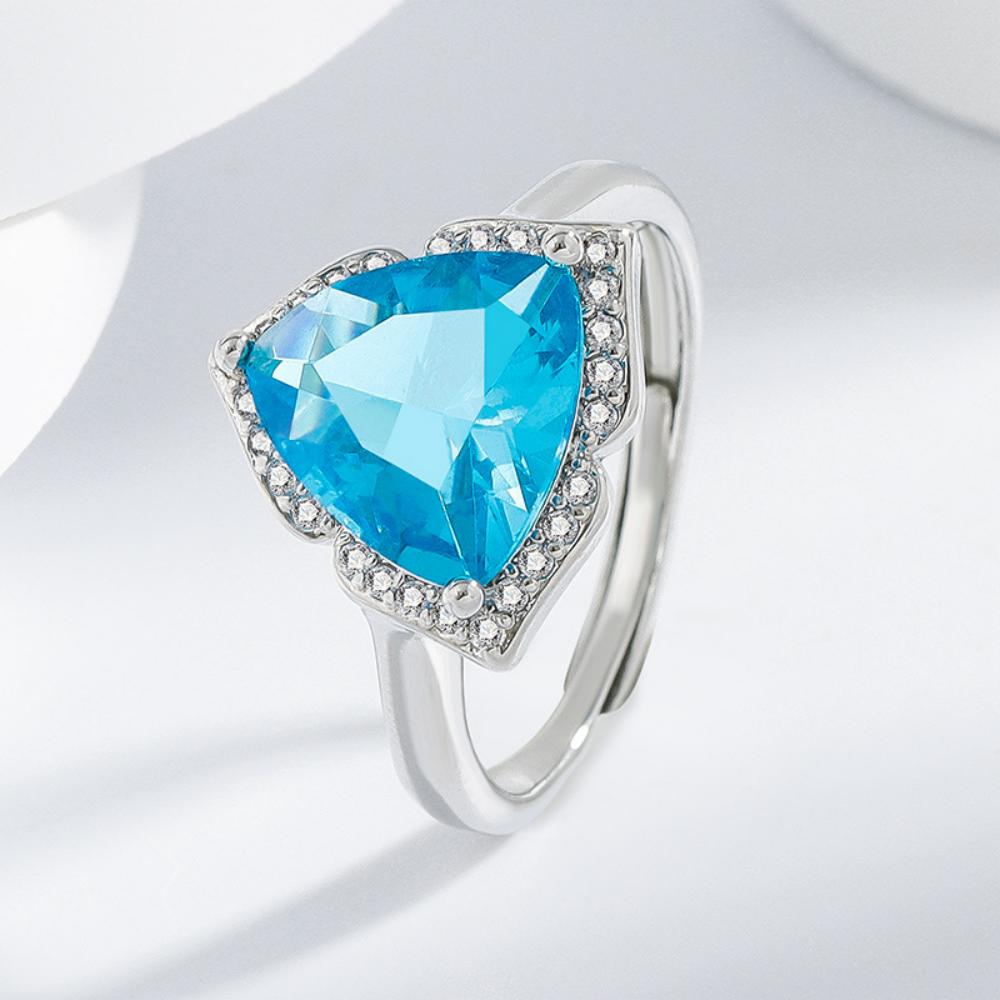 Sterling Silver Jewelry Set Shiny Blue Zircon Zircon Women Necklace Earrings Ring Birthday Party Jewelry Set Gift