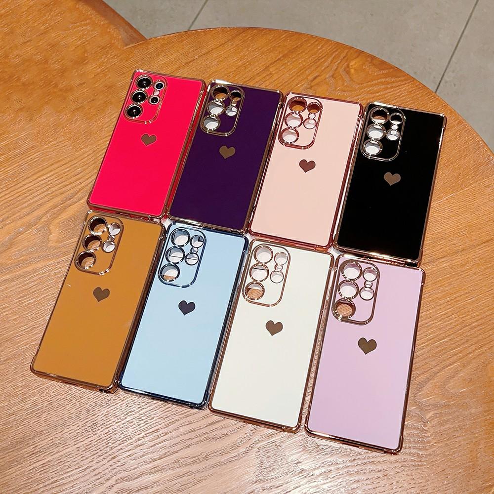 For Samsung Galaxy S24 Ultra Case TPU Phone Back Cover Electroplating Heart Pattern