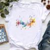 Watercolor Music Note Flowers Print T Shirt Girls Summer Fashion Tshirt Womem Hip Hop Tshirt Femme Harajuku Shirt Streetwear