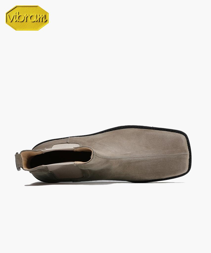 Firenze Atelier [Vibram] Center Cut Square Toe Suede Walker Sole Chelsea Boots 5706-Qs [Ash Beige]