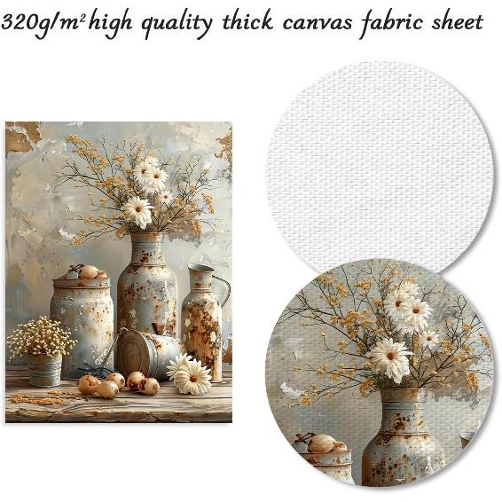 Daisy Floral Wall Art, Vintage Rustic Botanical Canvas Print for Kitchen Farmhouse Bathroom Decor 12x16 In Unframed