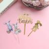 Colored Rabbit Easter Happy Cake Topper Dessert Decorations Gold Acrylic Kids Party Festival Cake Toppers Easter Baking Supplies