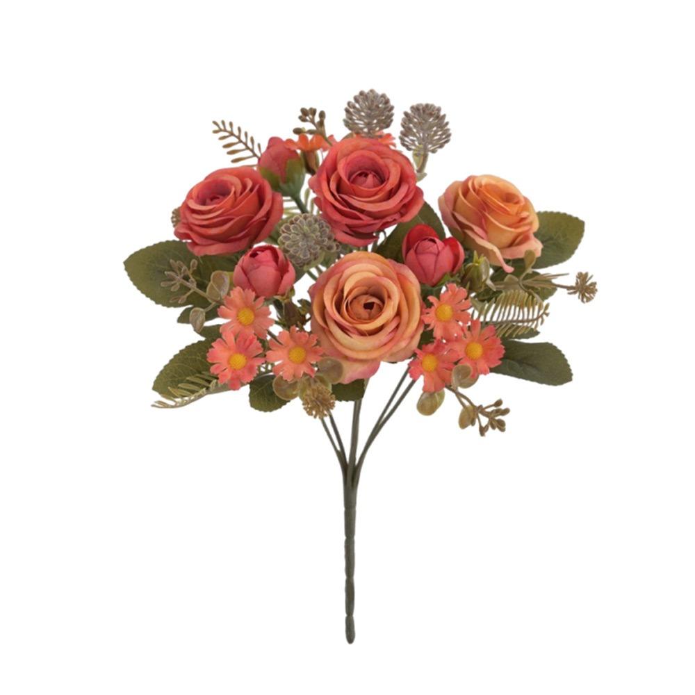 Multicolor Rose Artificial Flowers Green leaves Silk Petals Faux Daisy Flower Scene Landscaping Bridal Bouquet Decorative Flower
