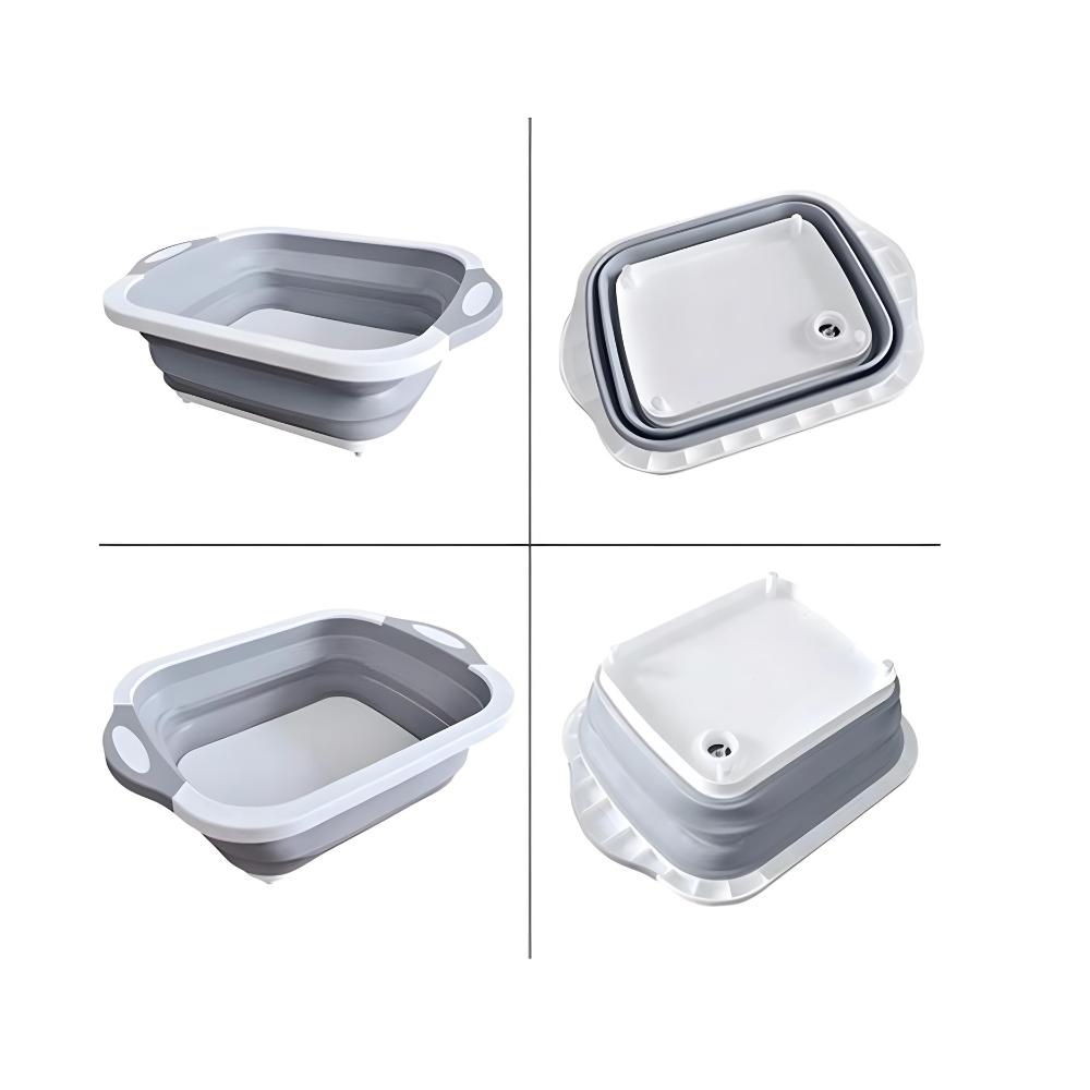 Foldable silicone bowl with drain, gray, for vegetables, laundry, 6l