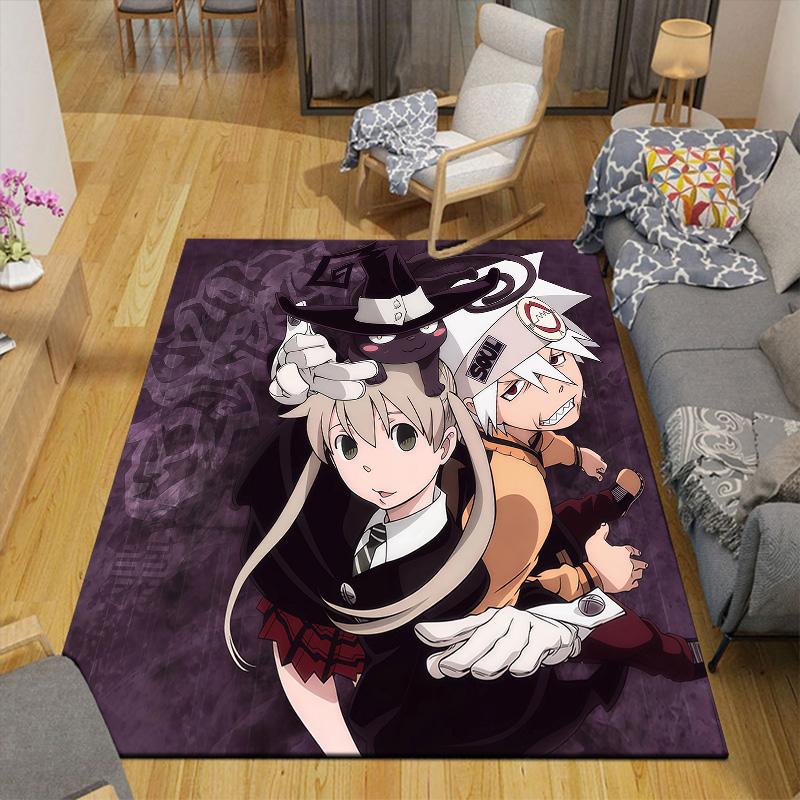 Soul Eater Flannel Pattern Square Carpet,Area Rug,Carpet Rug for Living Room Bedroom Sofa Playroom Decor,Non-slip Floor Mat