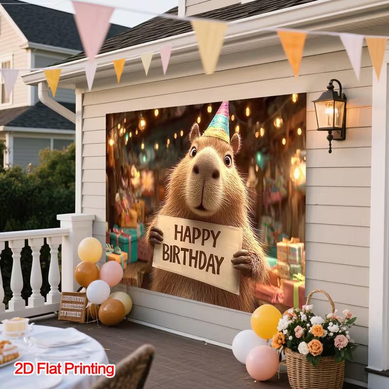 Banner de Feliz Cumpleaños de Capibara Impreso Plano 2D para Decoración de Fiesta Infantil