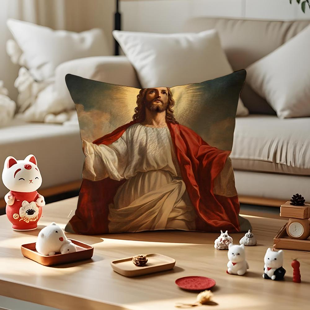 

Jesus Christ Portrait Cushion Cover Silky Short Plush Invisible Zipper Dustproof Sofa Pillow Case for Home Decor 30x30cm