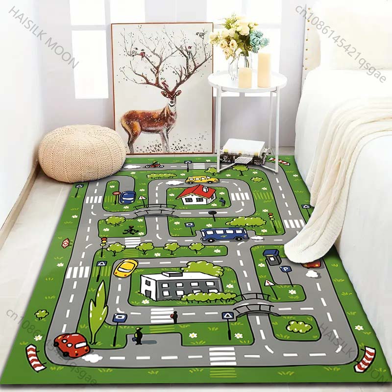 Cartoon City Road Print Carpet for Bedroom Living Room Bedside Sofa Floor Mat Modern Home Decor Area Rug Large Size