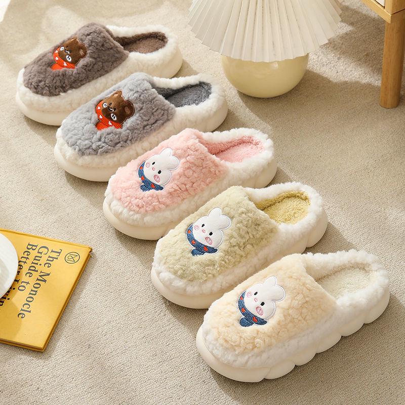 Pantofole Antiscivolo in Velluto di Cotone: Comfort Peloso, a Suola Spessa e a Punta Chiusa per Autunno e Inverno