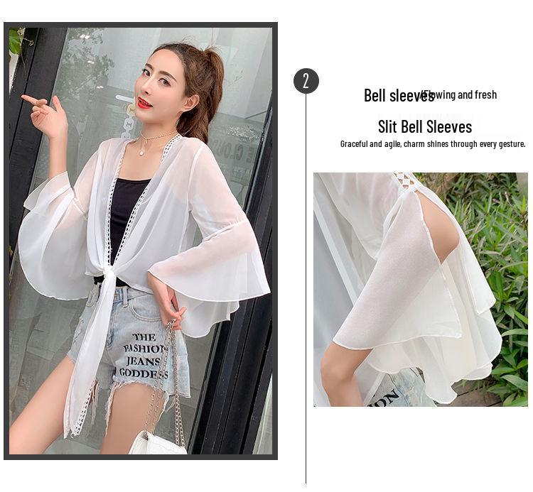 Women's Chiffon Sun Protection Cardigan - Loose, Versatile, Bell Sleeve, Trendy Outerwear