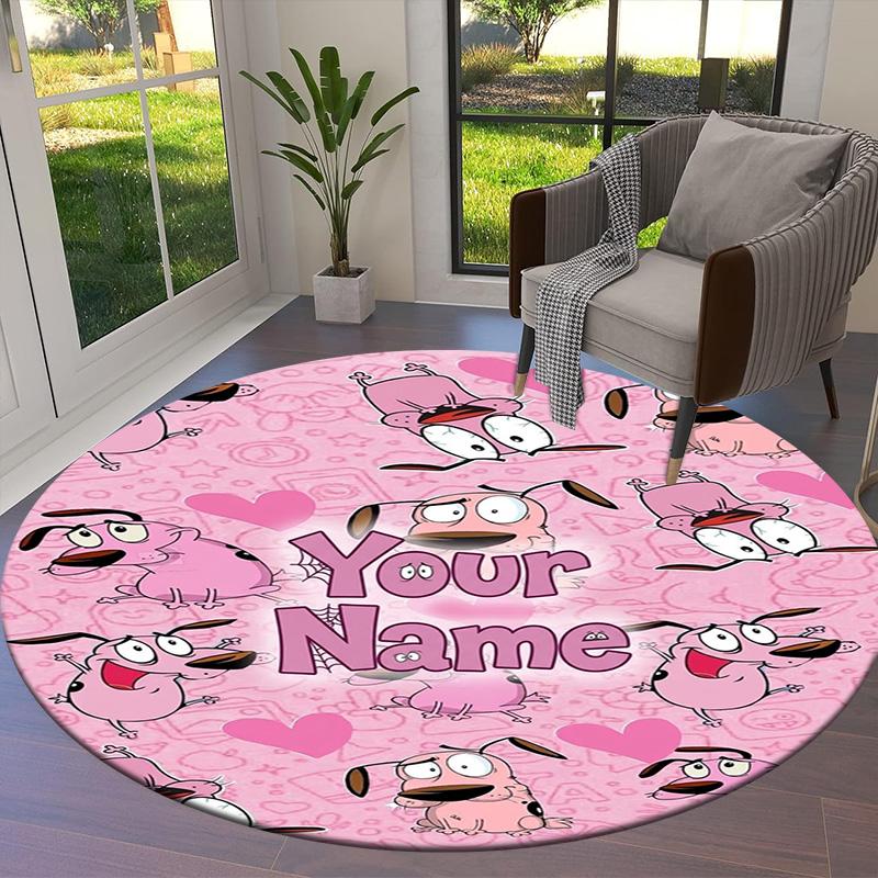 Pink Bunny Galaxy Custom Name Round Area Rug Carpet Rug For Living Room Bedroom Sofa Playroom Decor Nonslip Floor Mat