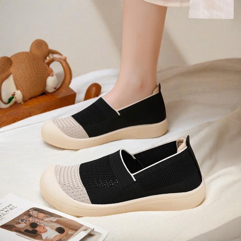 Low-top Flat Heel Non-slip Breathable Soft-soled Women's Shoes Fly-woven Mesh Lazy Shoes Foot Cover Daily Spring and Autumn Casual Shoes