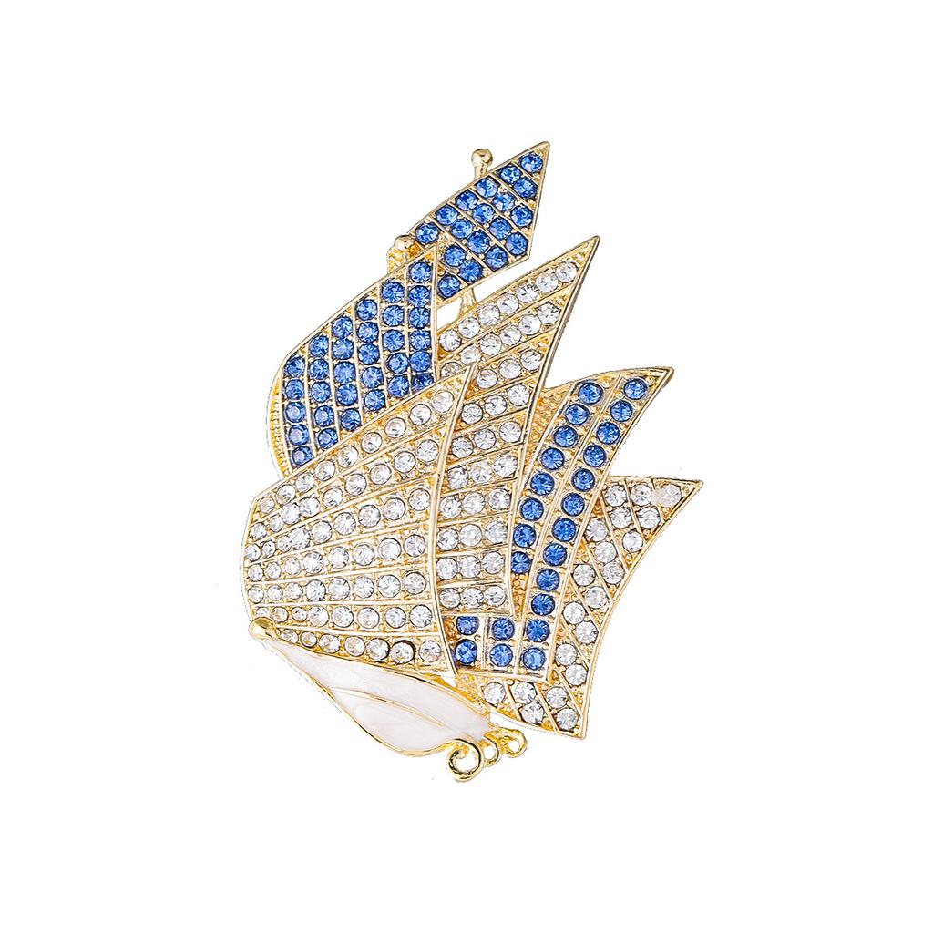 New High-end Exquisite Sailing Brooch Alloy Diamond-encrusted Fashionable and Elegant Blazer Accessories Pin Brooch Wholesale