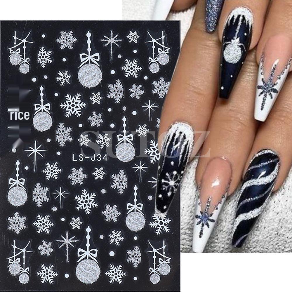 Winter Christmas Nail Stickers: Gold & Silver Glitter, Trees, Reindeer, Snowflakes