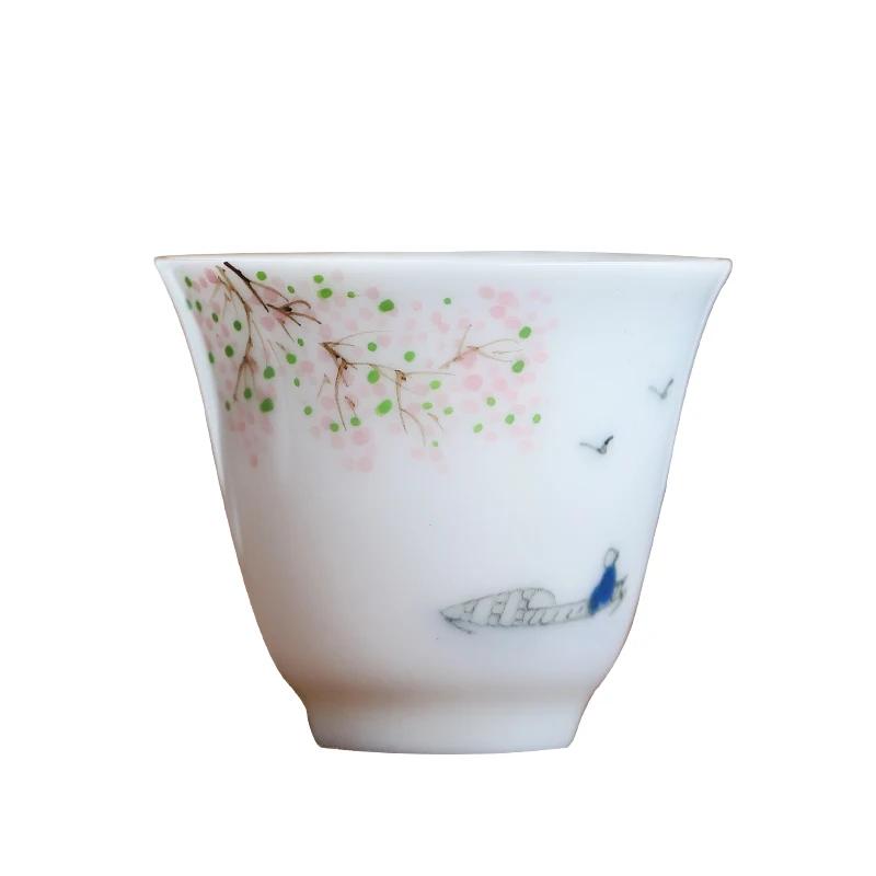 Tazza da tè in ceramica fatta a mano cinese Tazza da tè con motivo floreale dipinto a mano Tazza da tè in porcellana bianca Tazza da maestro Set da tè per la casa