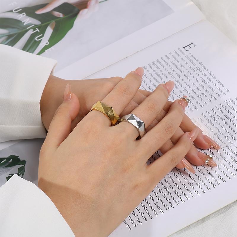 Fade Geometric Faceted Ring for Men Stainless Steel Cut Finger Anillos Hip Hop Polygon Ring Jewelry Gifts for Couples