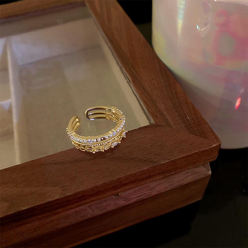 2025 New Exquisite Pearl Zircon Gold Color Open Rings Wedding Party Women's Fashion Zircon Luxury Finger Accessories for Girls